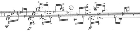 SOLO DE VIBRAPHONE EXTRAIT DU LIVRE DES CLAVIERS DE PHILIPPE MANOURY (mesures 36 et 37) © Editions Amphion. Reproduit avec l’aimable autorisation de MGB Hal Leonard