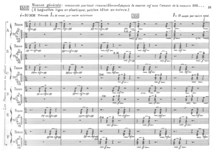 PERSEPHASSA DE IANNIS XENAKIS (mesures 352 à 356) © Musique Contemporaine. Reproduit avec l’aimable autorisation de MGB Hal Leonard