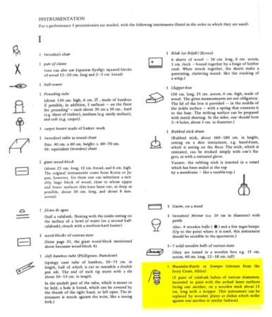 DRESSUR DE MAURICIO KAGEL (nomenclature percussionniste I - wassamba traditionnel)  © 1983 by Henry Litolff's Verlag - Avec l'aimable autorisation de Peters Edition Limited, London